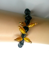 Black Beaded Bracelet Handmade Stretch Acrylic Glass 7.5 in Unique