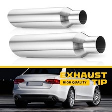 Silver Stainless Steel Exhaust Tip Pair 2.5 Id 4 Od 17 Length Weld On Style Silver Stainless Steel Exhaust Tip Pair 2.5 Id 4 Od 17 Length Weld On Style