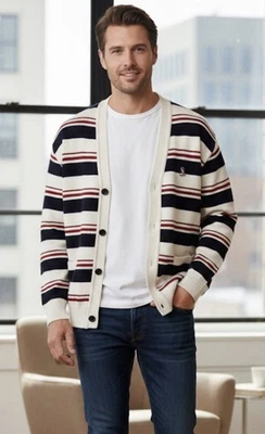 Paul & Shark Yachting Cardigan Vintage XL 100% Pure Laine Vierge - Italie- Blanc - Photo 1/4