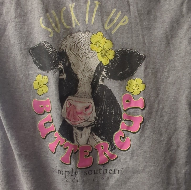 Simply Southern Suck it up Buttercup Girls Youth Medium Gray Cow Graphic T-Shirt