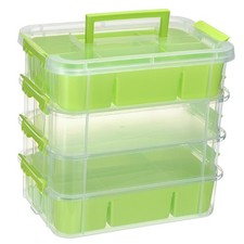 4-Layer Plastic Craft Storage Container with 2 Removable Tray, Stackable Art ...