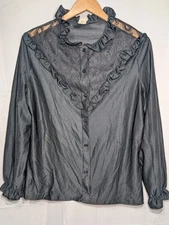 Highlights Of Fashion Womens Vintage Black Button Up Blouse Sz 42 Gothic Western