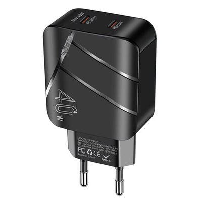 Doppel USB 40W Super Schnell Ladegerät Typ-C Netzteil Stecker Für Handy Schwarz