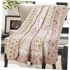 Twin Size Quilt Cotton Floral Patchwork Throw Blanket for Couch Sofa Pink