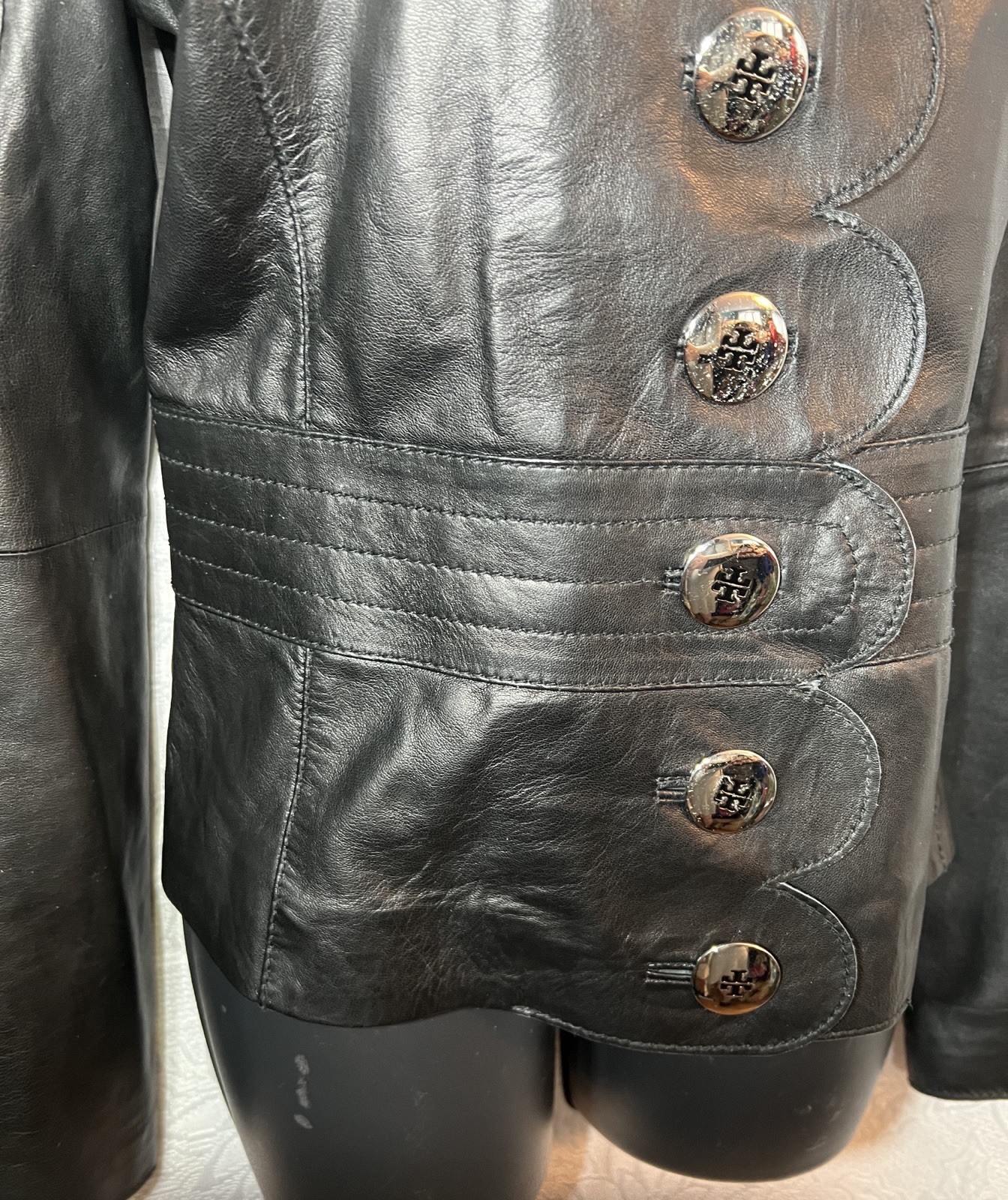 EUC $3450 Tory Burch Size 10 Black Leather Jacket image 4