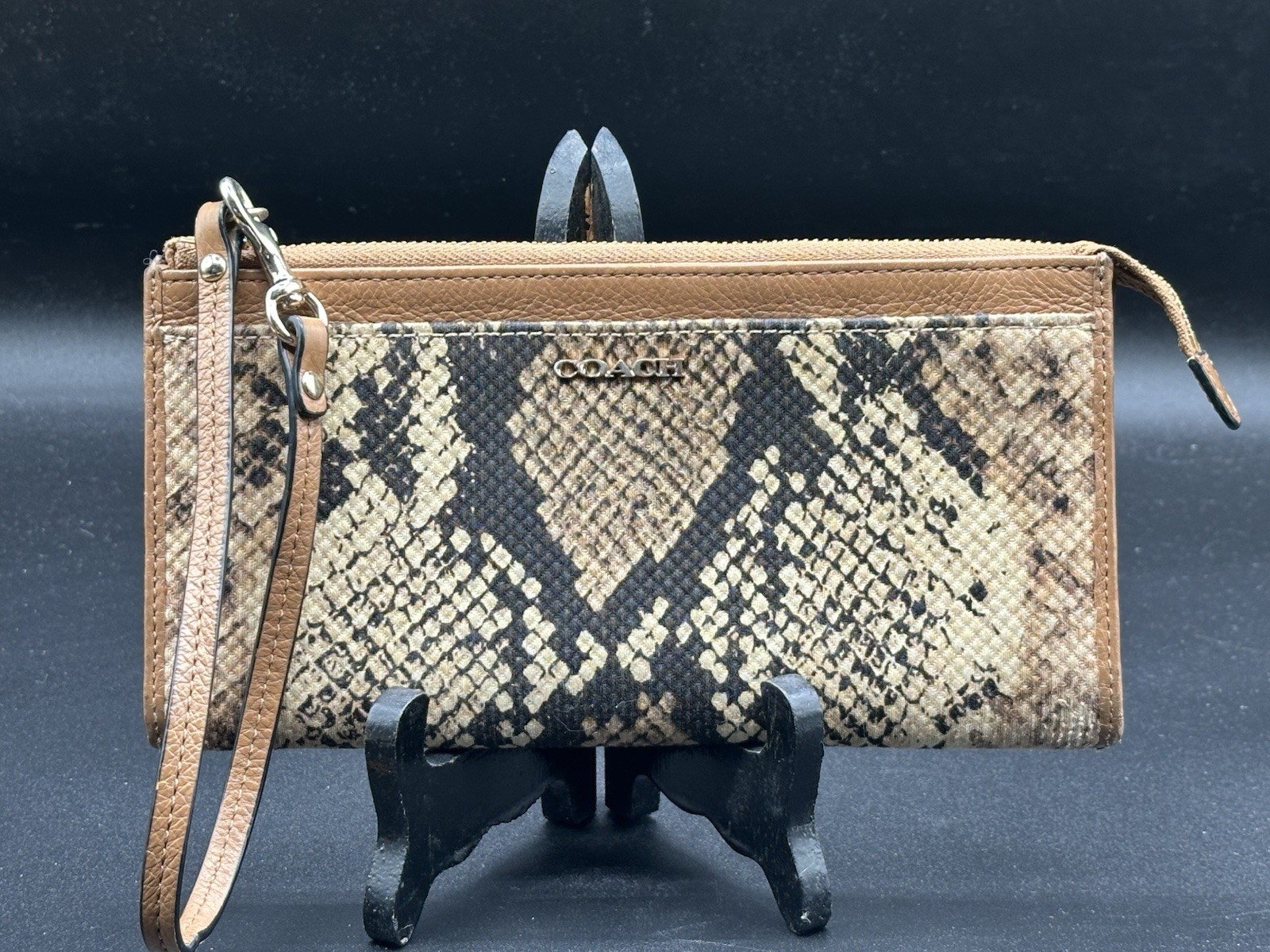 COACH NWOT Madison Brown Python Satin Wristlet- E… - image 1