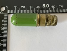 Rare Vintage Sewing Etui Brass Thimble Wood Reels Needle Case Spool Retro Green 