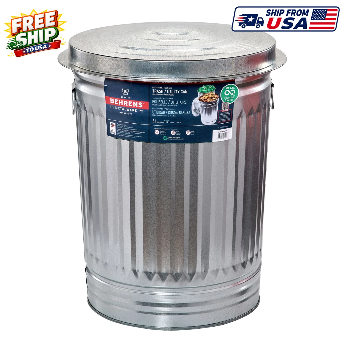 ごみ箱 Human made STEEL TRASH CAN Galvanized Bin In Trash Cans & Wastebaskets for sale - eBay