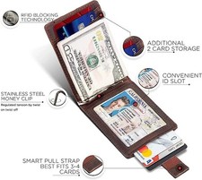 SERMAN BRANDS RFID Blocking Slim Bifold Genuine Leather Minimalist Front Pocket