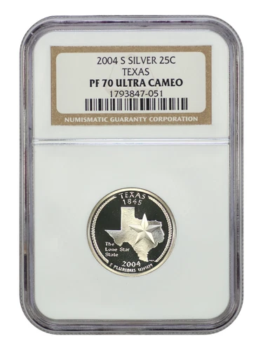 2004-S 25C Texas NGC PR70DCAM (Silver) - Washington 50 States Quarters