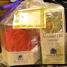 Crabtree Evelyn Almond Oil Foaming Bath Gel Set w/ Sponge Soap Vintage
