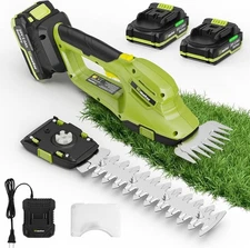 Cordless Hedge Trimmer 2-in-1 Handheld Shears, 20V Electric Grass Trimmer w/2 Ba