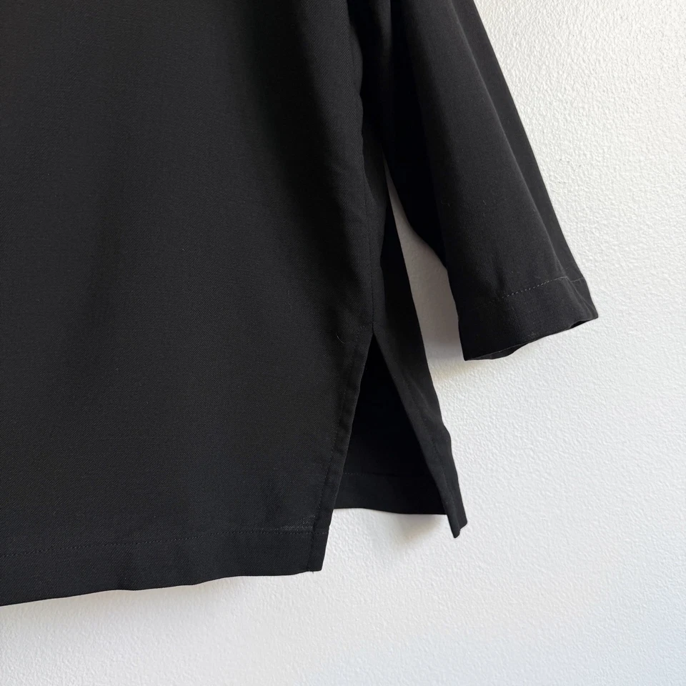 Blusa para mujer Eileen Fisher negra talla L botón oculto cuello mandarín 100 % lana Foto 3 de 4