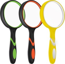 3 Pack Magnifying Glass for Kids, 10X 75mm Magnifying Glass with Non-Slip Rubber