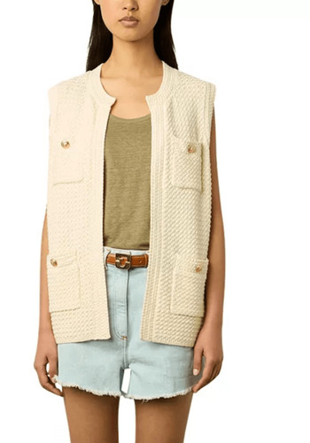 NWT Gerard Darel Womens Lizzy Cream Cotton Knitted Vest Size 2/M
