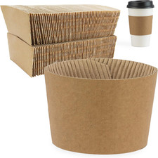  100 Pack Kraft Coffee Cup Sleeves Disposable for Hot Drinks, Durable Corrugate