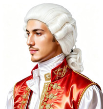 Judge Colonial Wig Man Long Wave White Wig George Washington Halloween Costume C