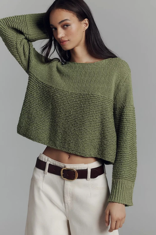 Suéter Anthropologie Pilcro Texturizado Cuello Barco Verde Talla Mediana Nuevo con Etiquetas $118 Foto 2 de 4