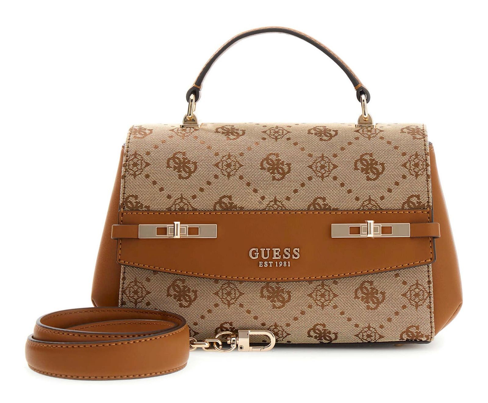 GUESS handbag Melinda Logo Top Handle Bag Latte Logo