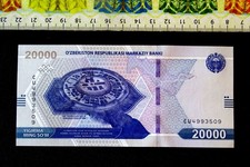 ( USA 3.72 ) , Uzbékistan  Banknote , ( New UNC ) , 20 000 Som  , Year : 2021 .