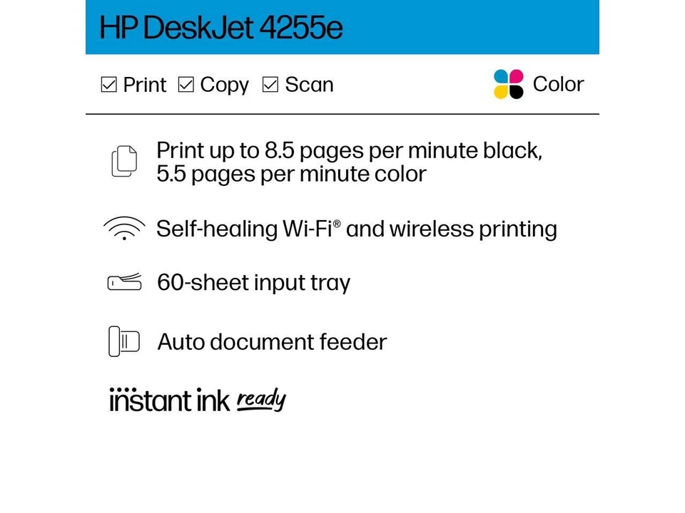 Impresora a color inalámbrica todo en uno HP DeskJet 4255e 588S6A#B1H Foto 3 de 4