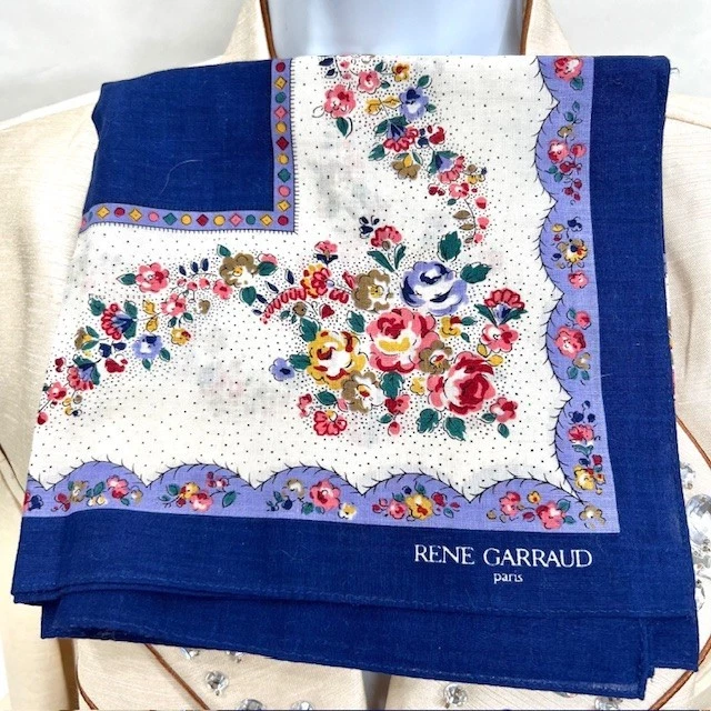 Unused- PARIS RENE GARRAUD Cotton 33" White Blue Purple Orange Pink Floral (15