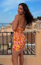 NWT Show Me Your Mimi Samba Mini Halter Dress Havana Beaded Sequins Size XS
