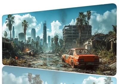 Street Gaming Mouse Pad Post-Apocalyptic Ruins Car XL Large Desk Mat Extended...