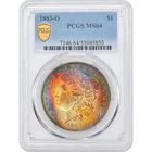 1883-O $1 Morgan Silver Dollar PCGS MS63 - Electric Rainbow Toning