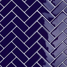 CRE8TIVE Blue Herringbone Self Adhesive Wall Tiles 4 Sheets Glossy Peel and S...