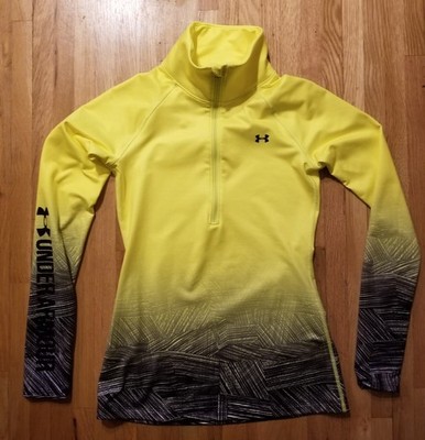 Womens S Under Armour Shirt COLDGEAR 1/4 Zip LS Polyester Top Brite Yellow Black