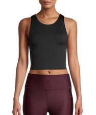 Athlux Solid Black Built In Bra Athletic Crop Tank Top Small