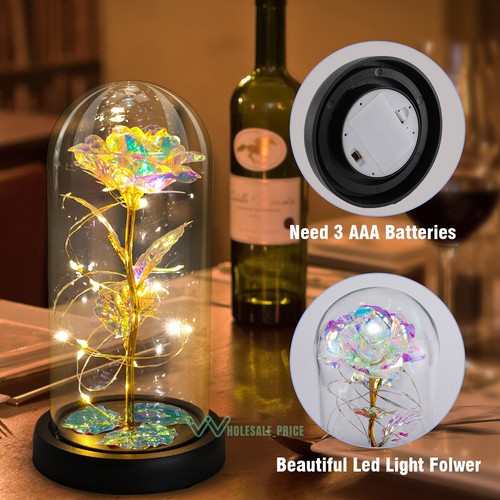 Enchanted Rose Flower Forever In Glass Dome LED Light Valentine's Day Gift Decor - Picture 101 of 278