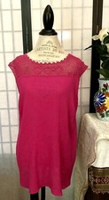 Chaps Ralph Lauren Women Estim. L/XL Tunic/Blouse Soft Rayon Crinkle w/ Crochet