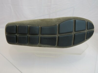 PRADA 2DD159 KHAKI FUMO SUEDE LOGO DRIVING MOCCASINS LOAFERS 