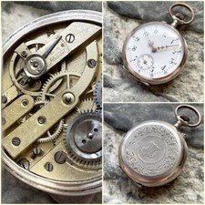   Antique  Silver 0.800  old Cylindre pocket watch 10 Jewels