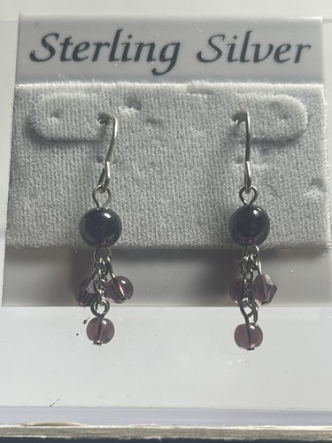 Sterling Silver 925 Crystal Purple Dangle Drop Earrings Crystal Gems - Picture 4 of 7