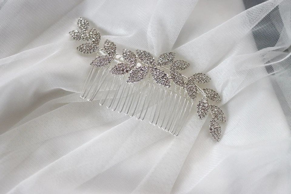Pieza para el cabello de novia, peine para el cabello de boda, accesorios para el cabello con clip de cristal, horquilla para el cabello Foto 3 de 4