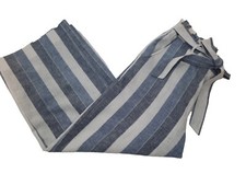 Lauren Conrad Casual Wide Leg Linen Striped Cropped Pants Size Small Women's