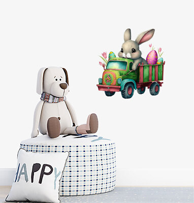 Osterhase Hase auf LKW Ei Wandbild bunte Vinyl Aufkleber Abziehbilder a8709