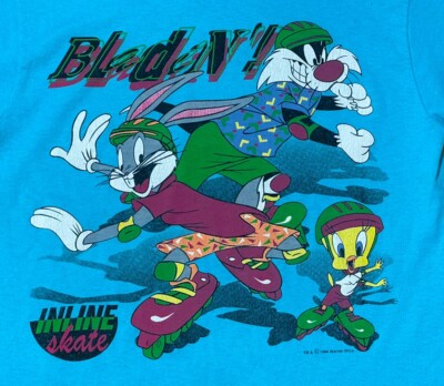 Vtg 1994 Looney Tunes Warner Bros Roller Bladin' AOP Youth T-shirt