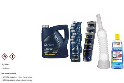 12L MANNOL Motoröl Safari 20W-50 API SL/CF inkl. Additiv Auslaufschlauch