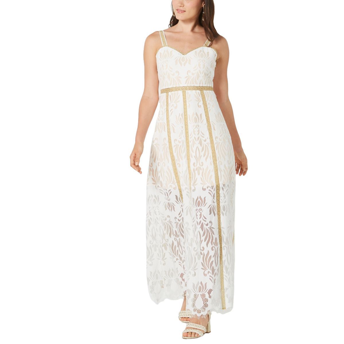 white lace dress fashion Summertime Chic: Women's Lace Splice Spaghetti Strap White Dress