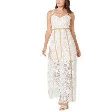 FOXIEDOX NEW Women's White Metallic Lace Eyelash-trim Gown Dress XS TEDO