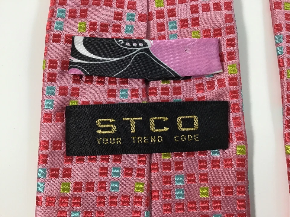Corbata de seda STCO Your Trend Code rosa multicolor 58" de largo 3" de ancho Foto 2 de 4