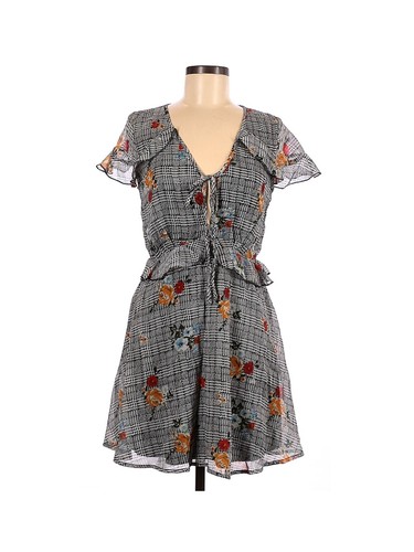Bailey Blue NWT Floral Print Plaid Ruffle Short Sleeve Dress Black/White Large - Picture 11 of 11