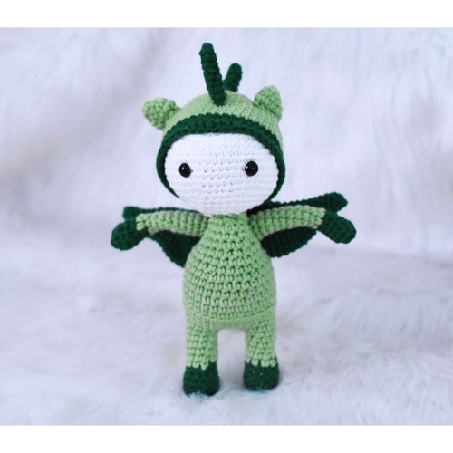 Niño en traje de dinosaurio volador muñeca de ganchillo hecha a mano amigurumi juguete de peluche VAC - Imagen 4 de 7