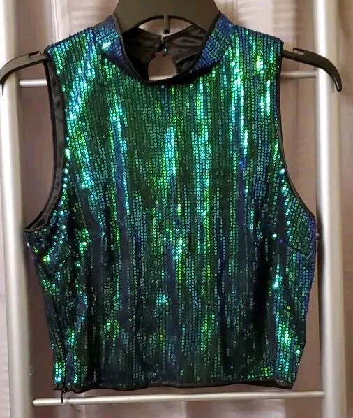 NWT Allegra K Womens Medium Green Sequin Top - Image 2 of 4