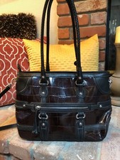 Brighton LARGE Brown Croc Embossed Leather Tote Handbag With Braided Straps