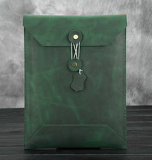 file Folder pocket cow Leather laptop bag Briefcase iPad Case pouch green 622